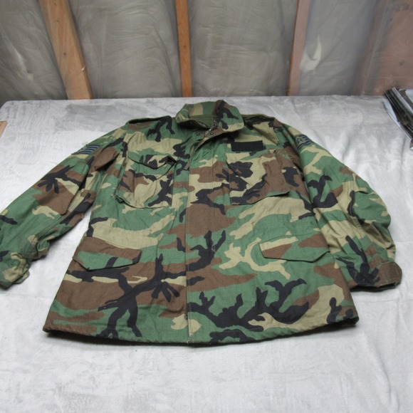 US Military M-65 Field Jacket Medium Green Camo Removable Liner 3in1 VTG 1990